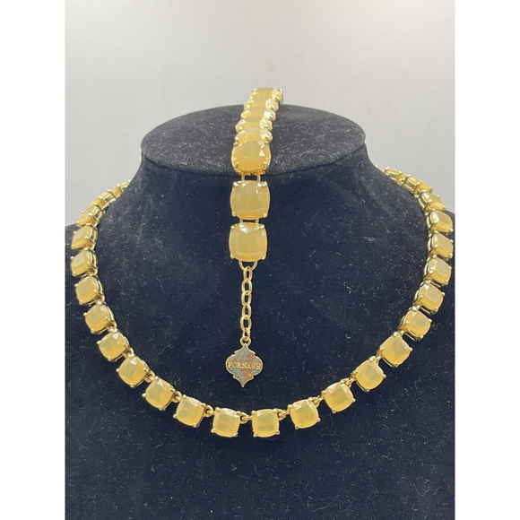 Fornash VTG Tennis Necklace & Bracelet Set Yellow Opalescent Stones Prom Glamour - Picture 1 of 10